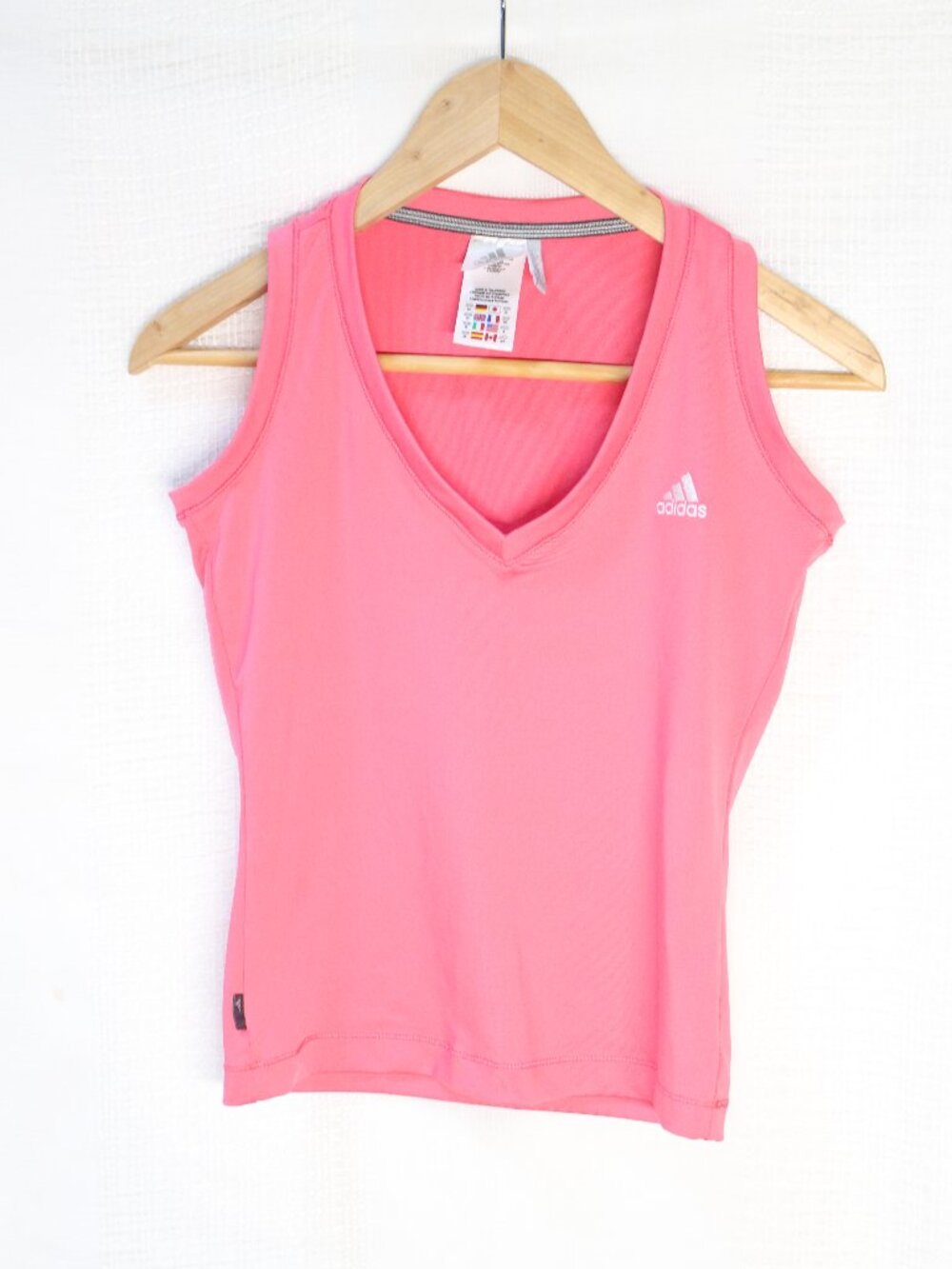 Vintage Adidas Pink V-Neck Activewear Tank Top Athletic Gym Shirt Size S